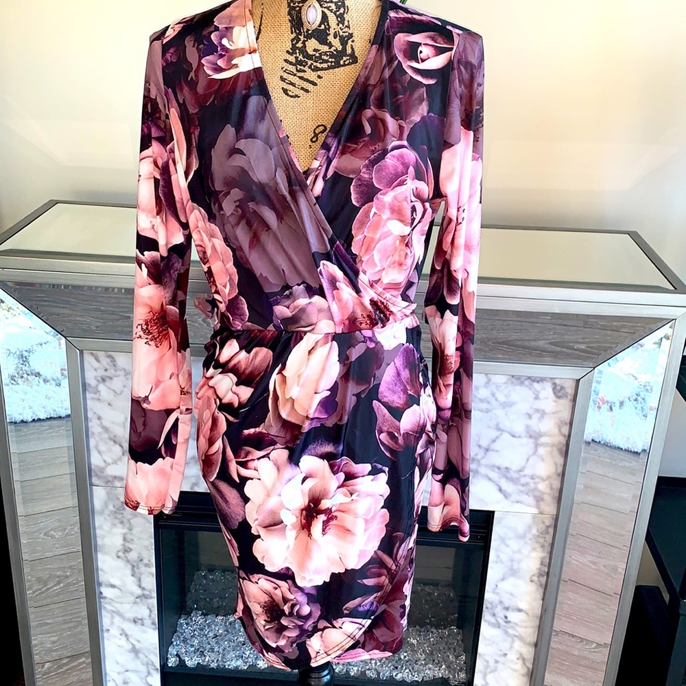 Misguided floral mini faux wrap dress!